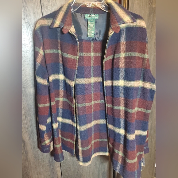 Ralph Lauren wool zipper front shirt jacket size XL plaid flannel 100% lambswool - Picture 2 of 7